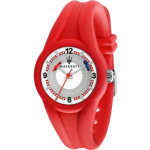 CHhild's red silicone strap race car watch.