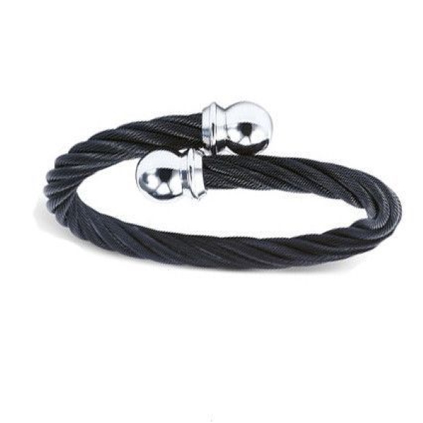 Black finish steel bracelet with round steel ends