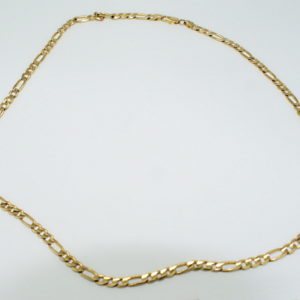 Yellow gold figaro link chain, 22 inches long x 5mm wide.