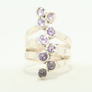 Silver 9 stone north south design amethyst ring.