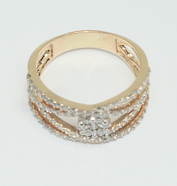 Alternate view of yellow gold criss cross ring.