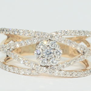 Yellow gold criss cross diamond ring.