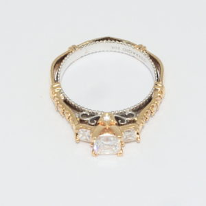 Alternate view of Verragio rose gold engagement ring.