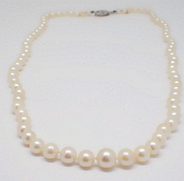 Graduated white pearl necklace 17 inches.