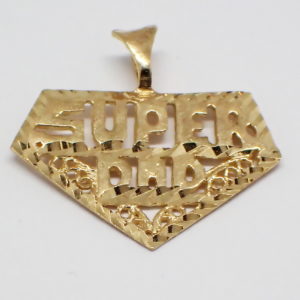 Yellow gold shield shaped Super Dad pendant
