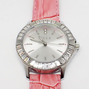 Alternateview Elle time watch with textured pink leather strap.