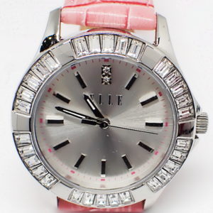 Elle Time watch with framed in crystale with pink leather stra.