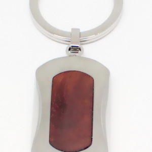 Smooth rounded oblong steel key chain with orange Bubinga wood center